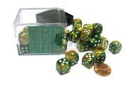 Gemini 12mm D6 Chessex Dice Block 36 Dice Gold Green with White Pips