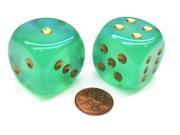 Borealis 30mm Large D6 Chessex Dice 2 Pieces Light Green with Gold Pips