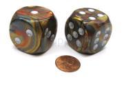 Lustrous 30mm Large D6 Chessex Dice 2 Pieces Gold with Silver Pips