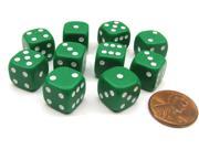 Pack of 10 12mm Round Edge Opaque Small Dice Green with White Pips