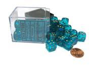 Borealis 12mm D6 Chessex Dice Block 36 Dice Teal with Gold Pips