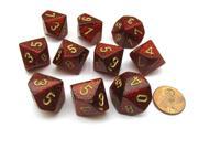 Pack of 10 Chessex Glitter D10 Dice Ruby Red with Gold Numbers