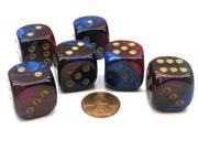 Gemini 20mm Big D6 Chessex Dice 6 Pieces Blue Magenta with Gold Pips