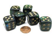 Scarab 20mm Big D6 Chessex Dice 6 Pieces Jade with Gold Pips