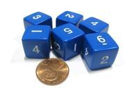 Set of 6 D6 Six Sided 16mm Opaque Numbered Dice Blue with White Numbers