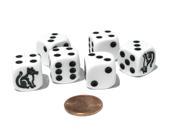 Set of 6 Cat Dice 16mm D6 Rounded Edge Koplow Animal Dice White with Black Pips