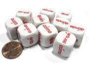 Set of 10 D6 16mm Educational Spanish Interrogative Questions Dice White w Red