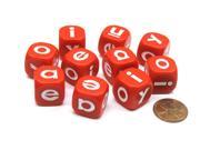 Set of 10 Lowercase English Vowel 16mm D6 Round Edge Dice Red with White Letters
