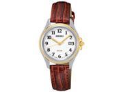 Seiko SUT252 Womens Solar Core Stainless Steel Case Brown Leather Strap White Dial Silver Watch