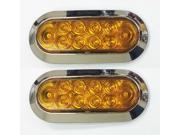 Set of 2 Amber 6 Oval LED Trailer Stop Turn Tail Light Surface Mount Chrome 24028
