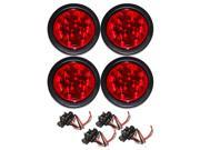 Set of 4 Red 10 LED 4 Round Truck Trailer Brake Stop Turn Tail Lights 24003