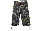 Smoke Rise Men s Camo Twill Belted Cargo Shorts Gray Lime 32