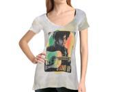 Billabong Women s Bob Marley Get Up Stand Up V Neck T Shirt Beige Medium