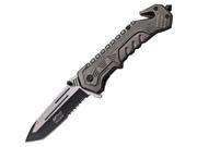 Rescue Linerlock Gray Assisted Open Serrated Tanto Blade with Dual Thumb Studs