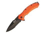 Linerlock Orange Assisted Open 3 1 4 Serrated Opening Blade with Dual Thumb Studs