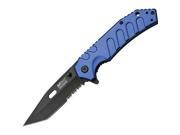 Linerlock Blue Assisted Open 3 1 2 Serrated Tanto Blade with Dual Thumb Studs