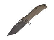 HTM Gunhammer Stonewashed Finish Standard Edge Tanto Blade with Coyote Brown Handles