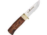 The Buck Stainless Sandvik 12C27 Steel Blade with Oiled Curly Birch and Reindeer Antler Handle