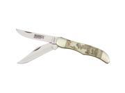 Folding Hunter Knife with White Smooth Bone Handles