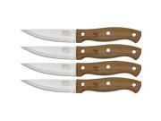 Hen Rooster Knives I030 Four Piece Jumbo Steak Knife Set with Triple Riveted Brown Wood Handles HRI030