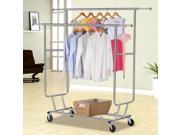 Yaheetech Chrome Finish Commercial Grade Garment Rolling Rack Double Rail Collapsible Clothing Hanger Holder
