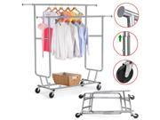 Yaheetech Commercial Grade Collapsible Clothing Rolling Double Garment Clothing Rack Hanger Holder