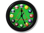 Billiards Wall Clock • Pool Decor • Silent • Sweeping Quartz Movement • 9 Inches