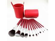 MakeupAcc® 12pcs Professional Makeup Brush Set Cosmetic Brush Kit Makeup Tool with Cup Leather Holder Case Red