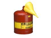 Justrite 7150110 Type I Safety Gas Can 5 Gallon Red