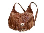 Brown Leather Hobo with Fringe