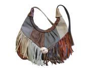 Leather Hobo Handbag with Fringe in Multi