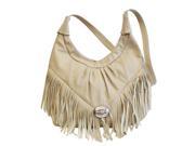 Leather Hobo with Fringe in Taupe