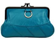 Blue Leather Change Purse with Clasp Closure