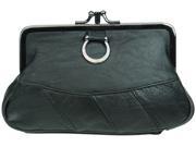 Black Leather Change Purse with Clasp Closure