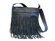 Black Leather Fringe Messenger Bag