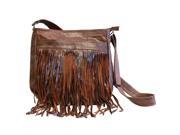 Brown Leather Fringe Messenger Bag