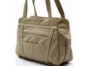 3 Compartments Tote Leather Bag Beige