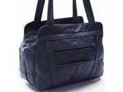 3 Compartments Tote Leather Bag Navy Blue