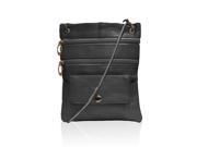 Genuine Leather Multi Pocket Cross body Purse Bag Black Color
