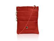 Genuine Leather Multi Pocket Cross body Purse Bag Red Color