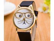Unisex Leisure Wrist Watch PU Leather Watchband Cat Face Design Leopard Print Watches Lovely Modelling Luminous Quartz Watches