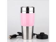 12V Stainless Steel Car Vacuum Insulation Cup Portable Coffee Travel Mug PINK