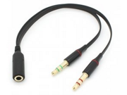 Black Dual 3.5mm Male to Single Female Headphone Microphone Audio Splitter Cable for Cell Phone Tablet Laptop