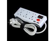 Multifunction 6 Outlet 2 USB Charger Port 1.8M Power Strip Socket 100 250V 10A