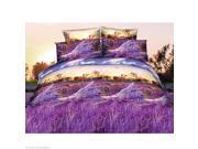 4pcs 3D Bedding Set Purple Lavender Queen Size Duvet Cover Bed Sheet Pillowcases