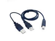 Dual USB 2.0 Male to Standard B Male Y Cable 80cm for Printer Scanner Black