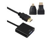 HDMI Source to VGA Female Output Cable with Micro Mini HDMI Adapter Black
