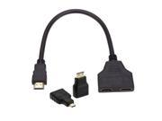 HDMI to Dual Female Extension Adapter Cable with Micro Mini HDMI Adapter