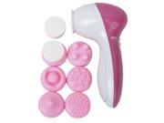 Foxnovo 6 IN 1 Electric Mini Skin Body Face Facial Brush Cleansing Relief Massager Pink