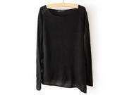 Foxnovo Fashion Spring Round Collar Long Sleeve Women s Thin Wool Pullover Sweater Coat Size L Black